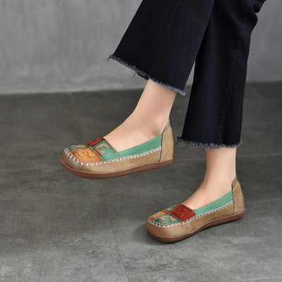 Babakud Women Spring Vintage Colorblock Handmade Leather Flats