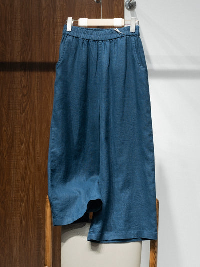 Women High Waist Linen Wide Leg Pants Loose Fit Cropped Trousers
