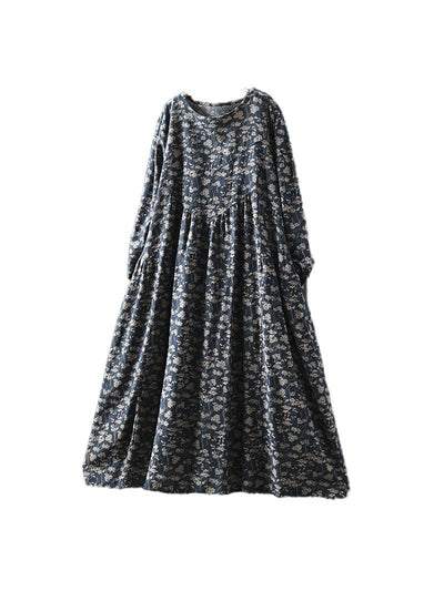 Women Spring Retro Cotton-Linen Printed Floral A-Line Dress
