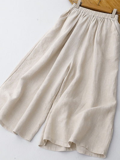 Women Retro Linen Plus Size Elastic Waist Loose Pants