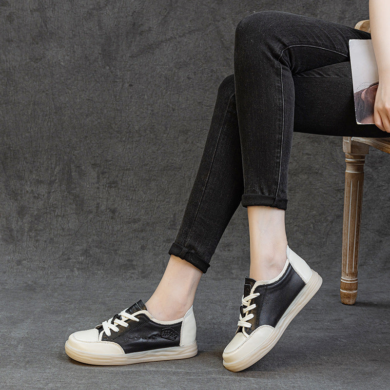 Genuine Leather Comfortable Embroidered Patchwork Flat Shoes