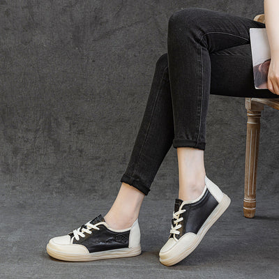 Genuine Leather Comfortable Embroidered Patchwork Flat Shoes