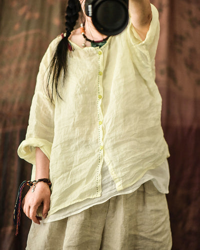 Women's Retro Lightweight Loose Long Sleeves Ramie Shirt