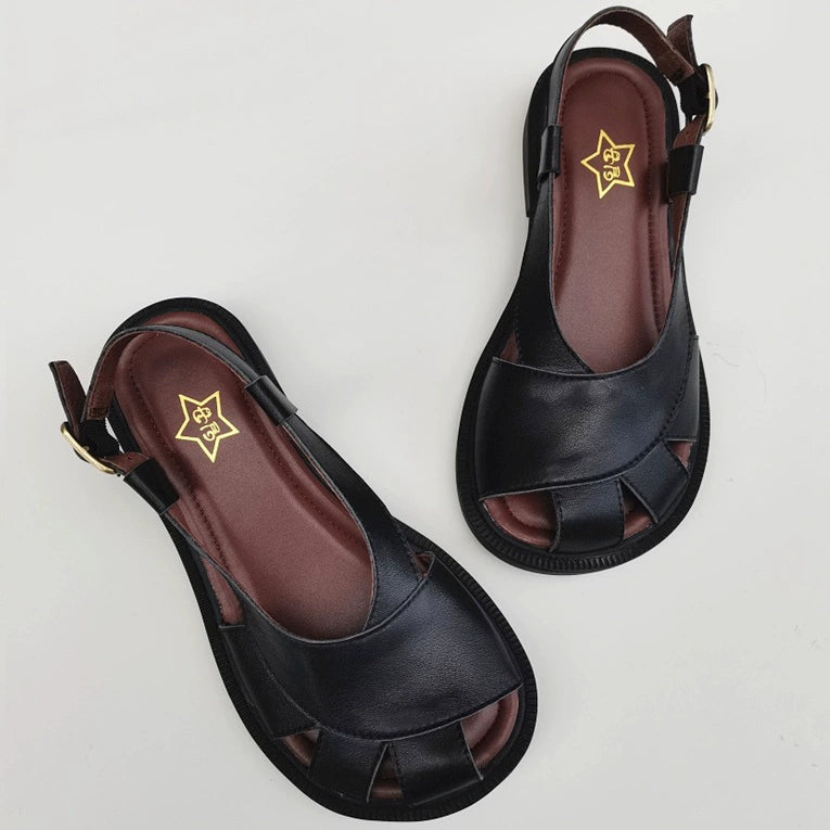 Babakud Women Summer Retro Genuine Leather Soft Sole Sandals