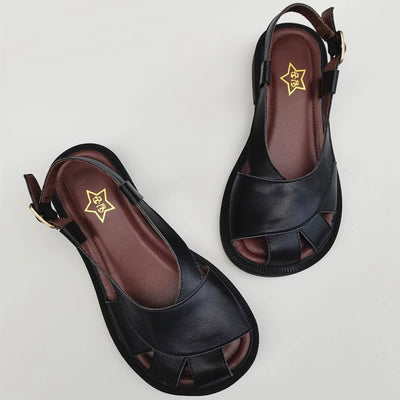Babakud Women Summer Retro Genuine Leather Soft Sole Sandals