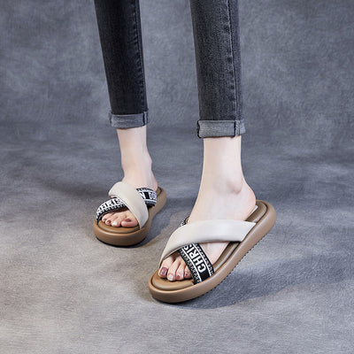 Babakud Fashionable Genuine Leather Patchwork Letters Slippers