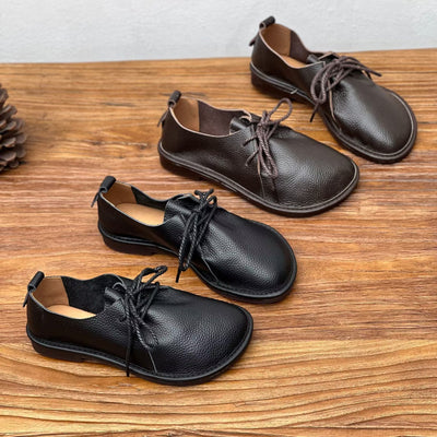 Ladies Comfortable Retro Lace-Up Soft Sole Leather Casual Shoes