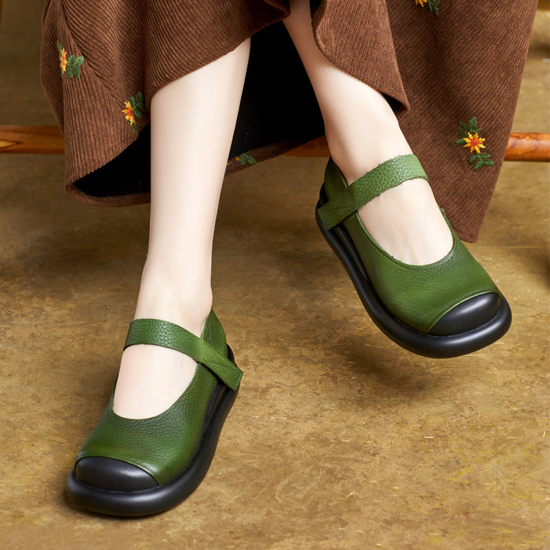 Women Retro Color Block Velcro Round Toe Mary Janes Casual Shoes