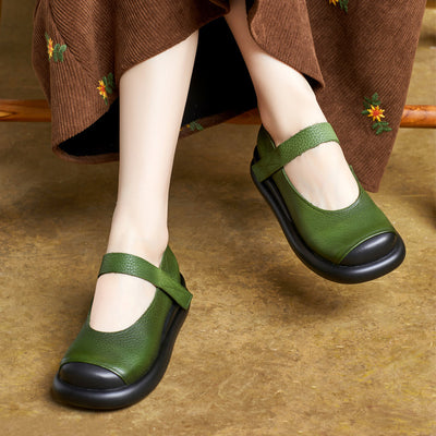 Women Retro Color Block Velcro Round Toe Mary Janes Casual Shoes