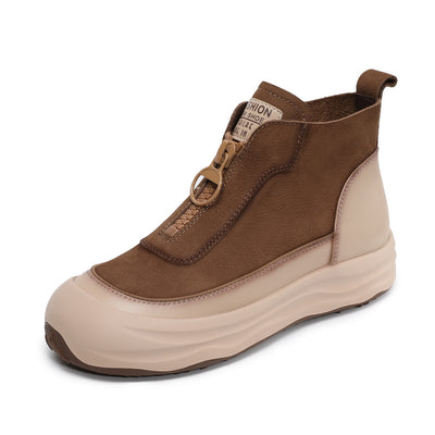 Women Autumn Leather Casual Platform Front Zipper Shoes