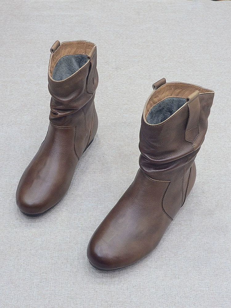 Winter Retro Leather Casual Pointd Toe Fleece-Lined Boots