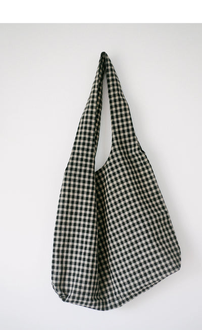 Babakud Handmade Cotton-Linen Plaid Artistic Vintage Tote Bag