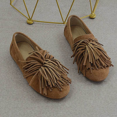 Genuine Leather Fringe Shallow Closed Toe Soft Sole Shoes