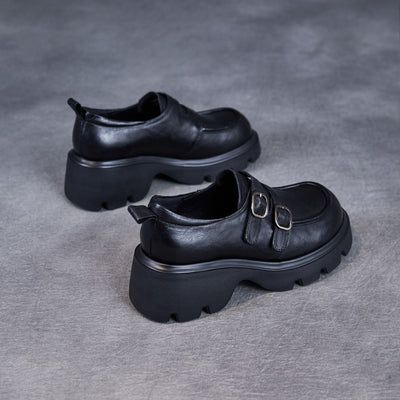 Babakud Women Spring Retro Chunky Loafers with Belt Buckle Design