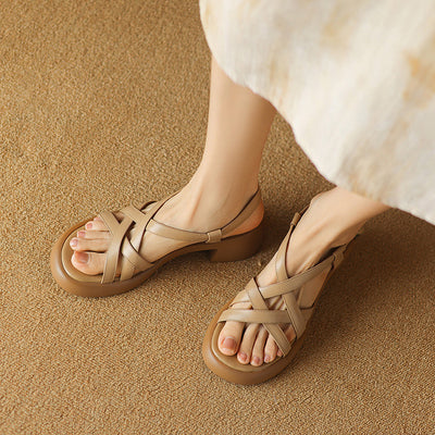 Babakud Summer Leather Woven Open Tor Chunky Sandals