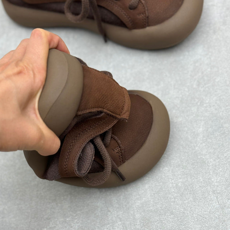 Brown Retro Genuine Leather Lace-Up Suede Casual Shoes