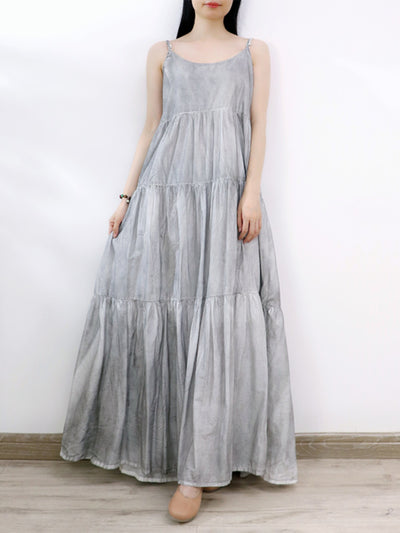 Babakud Summer Gray Tie-Dye Spaghetti Strap Wide Hemline Dress
