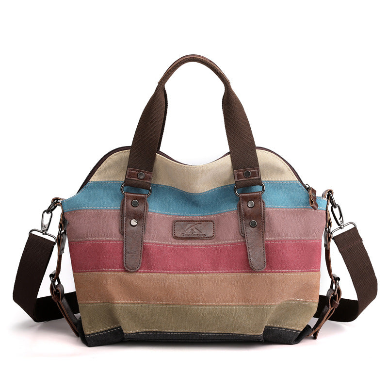 Fashion Striped Large Capacity Canvas Crossbody Shoulder Bag