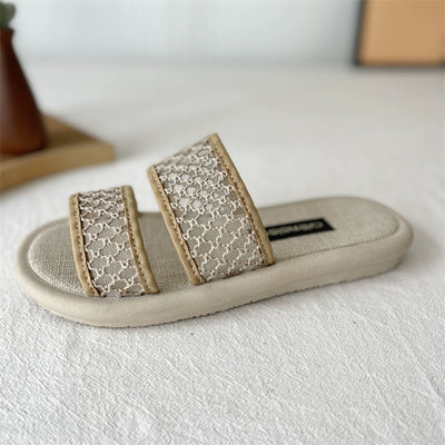 Women Summer Linen One-Strap Open-Toe Flat Slippers