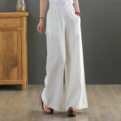 Women Casual Cotton Linen Loose Elastic Waist Pants