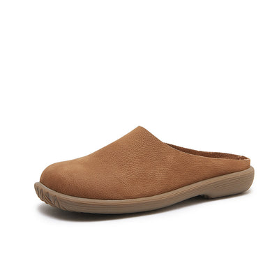 Women Spring Retro Soft Sole Genuine Leather Low Heel Slippers