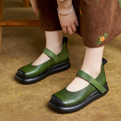 Women Retro Color Block Velcro Round Toe Mary Janes Casual Shoes