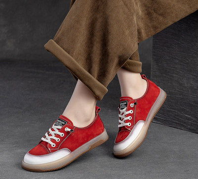 Women Fashion Comfy Casual Letters Lace-Up Flat Leather Sneakers