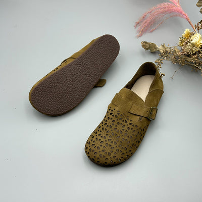 Babakud Retro Leather Casual Hollow Closed Soft Sole Flats Shoes