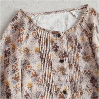 Retro Cotton Floral Printed Round Neck Single Breasted Shirt