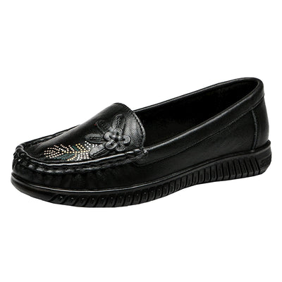 Babakud Women Spring Vintage Floral Leather Flat Loafers