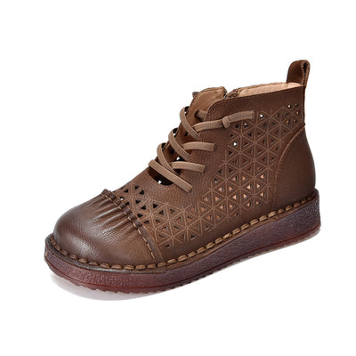 Babakud Women Spring Retro Handmade Hollow Leather Boots