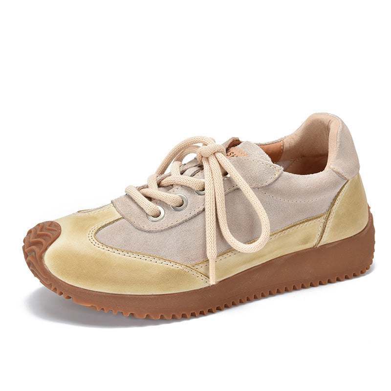 Women Casual Genuine Leather Soft Sole Patchwork Lace-Up Sneakers