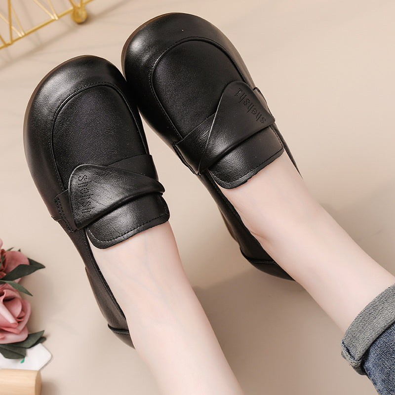 Genuine Leather For Women Retro Chunky Slip-Ons Flats Shoes