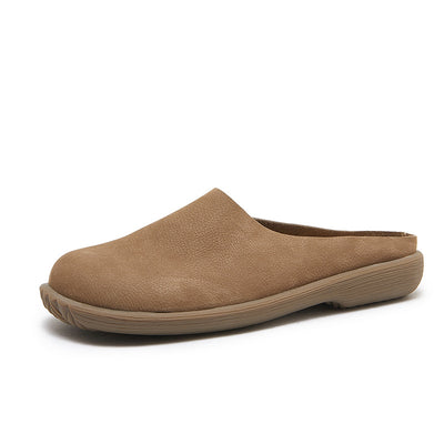 Women Spring Retro Soft Sole Genuine Leather Low Heel Slippers