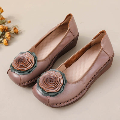 Babakud Women Spring Leather Rose Soft-Sole Flats Shoes