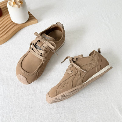 Women Casual Leather Soft Sole Lace-Up Sports Sneakers
