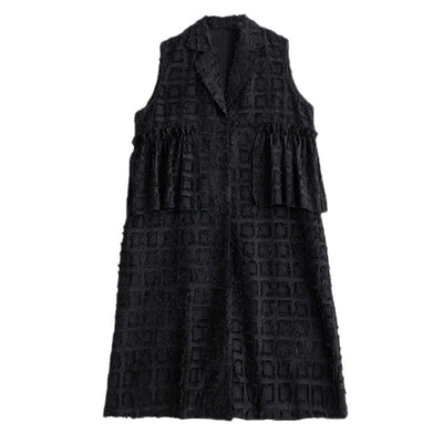 Ladies Stylish Ruffled Lapel Textured Fringed Sleeveless Jacket