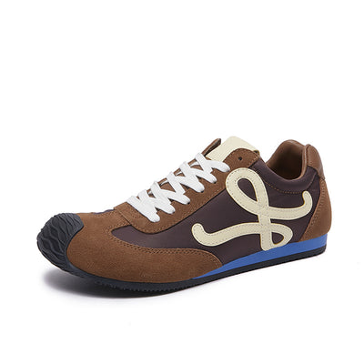 Women Sports Sheepskin Leather Patchwork Soft Sole Sneakers