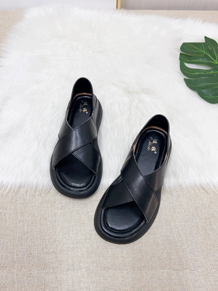 Summer Casual Leather Plus Size Open Toe Soft Sole Shoes