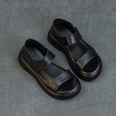 Summer Casual Leather Open Toe Platform Velcro Shoes