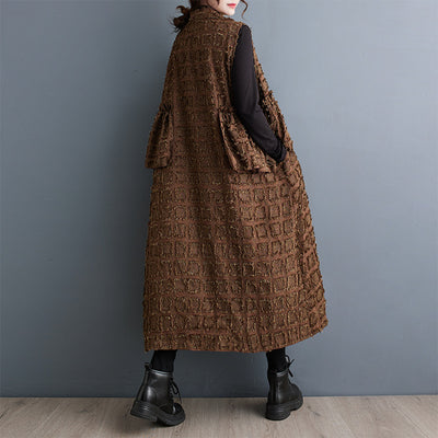 Ladies Stylish Ruffled Lapel Textured Fringed Sleeveless Jacket