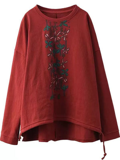 Ladies Printed Casual Loose Round Neck Cotton Sweatshirt