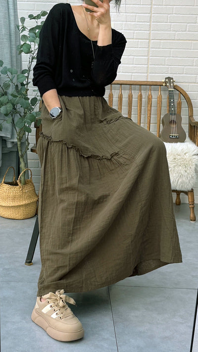 Summer Retro Casual Cotton Versatile Asymmetrical Hem Skirt