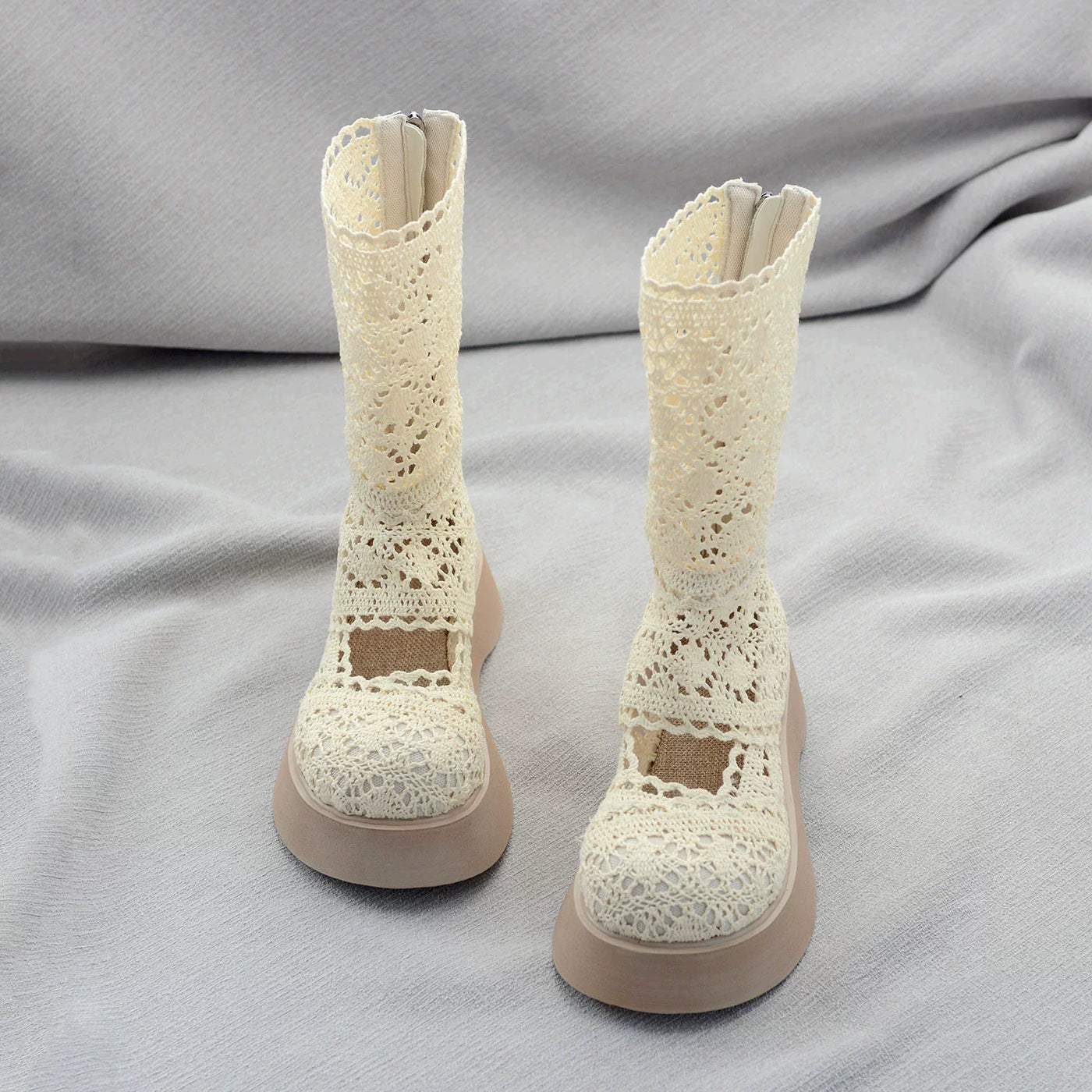 Women Summer Mesh Hollow Breathable Thick Sole Boots