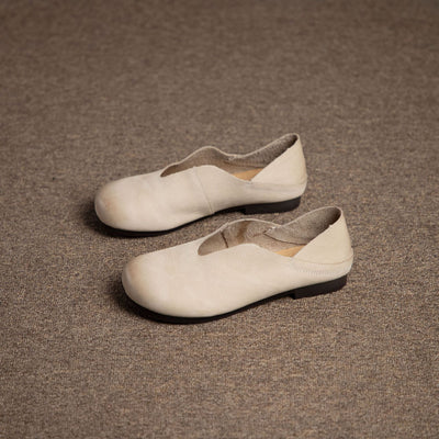 Women’s Retro Soft Leather Slip-On Flats In Genuine Cowhide For Summer