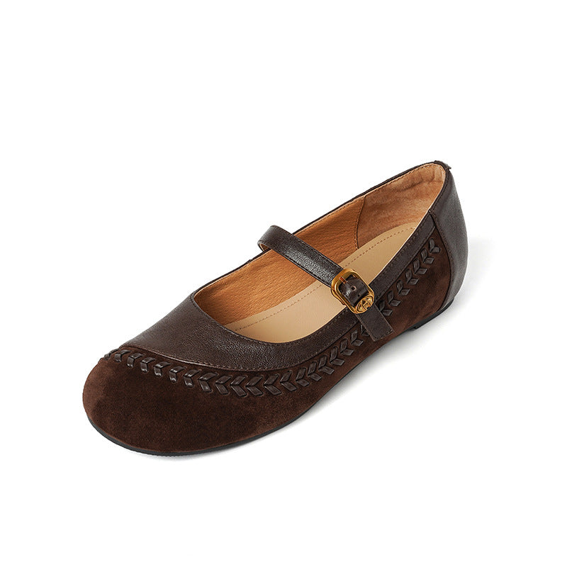 Retro Summer Leather Sueded Round Closed Toe One Straped Shoes