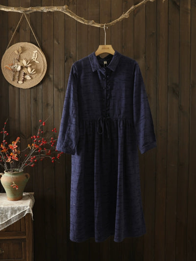 Spring Retro Elegant Ruffled Drawstring Cotton Linen Dress