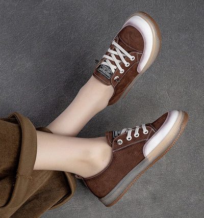 Women Fashion Comfy Casual Letters Lace-Up Flat Leather Sneakers