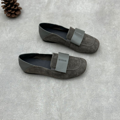 Ladies Elegant Vintage Soft Leather Suede Loafers with Wide Bow