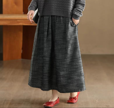 Ladies Spring Vintage Breathable Cotton Linen A-Line Skirts